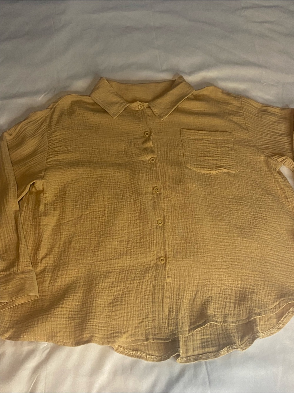 Womans Crinkled Cotton Gauze Button - Up Long Sleeve Shirt Size L